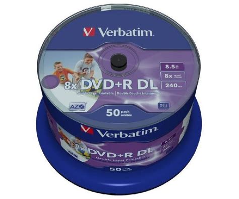 Verbatim 8x DVD+R DL Inkjet Printable Discs - 50 Pack - Ebuyer