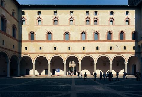 Premium Photo Sunny Courtyard Of Castello Sforzesco In Milan Italy