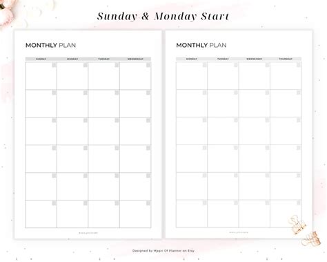 Undated Monthly Planner Printable Month On Two Pages Monthly Calendar