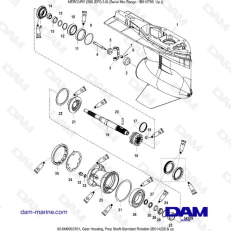 Mercury 200 DFI 3 0L Caja de engranajes eje de propulsión Rotación