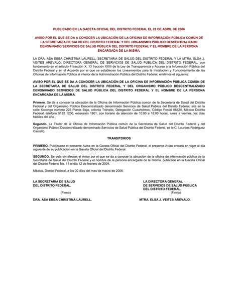 aviso por el que se da a conocer la ubicación de la oficina de