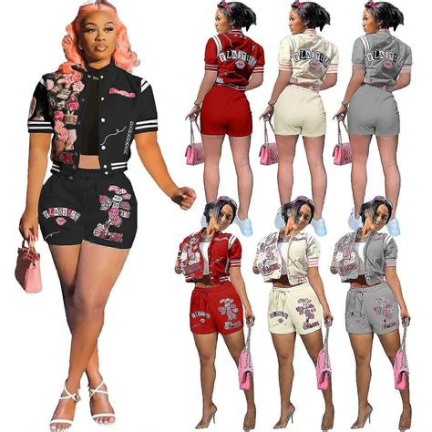 Fashion Casual Printed Short Sleeve Baseball Suit Set Crop Top + Tight