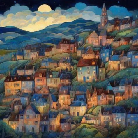 Landscape Village In Style Of Fern Isabel Coppedge