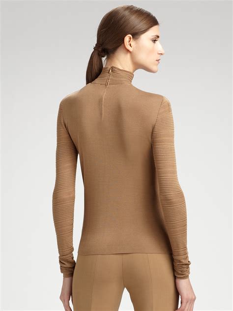 Akris Ribbed Silk Turtleneck In Brown Lyst