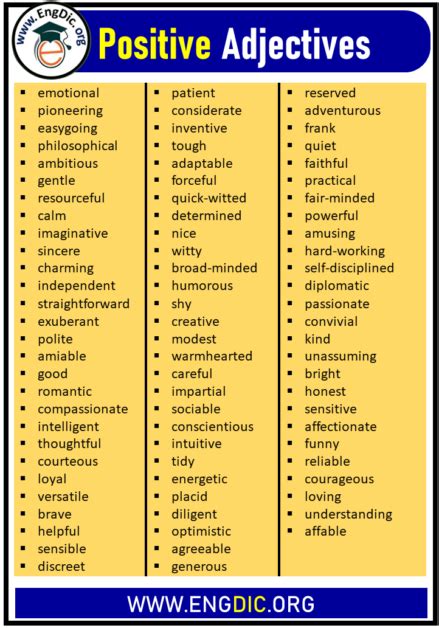 Positive Feeling Adjectives List Engdic