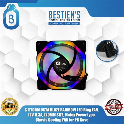 G STORM OCTA BLAZE RAINBOW LED Ring FAN 12V 0 3A 120MM SIZE Molex