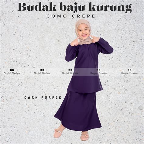 Muslimah Budak BJAU KURUNG PEREMPUAN RAYA BAJU PLAIN COMO CREPE 2YEARS