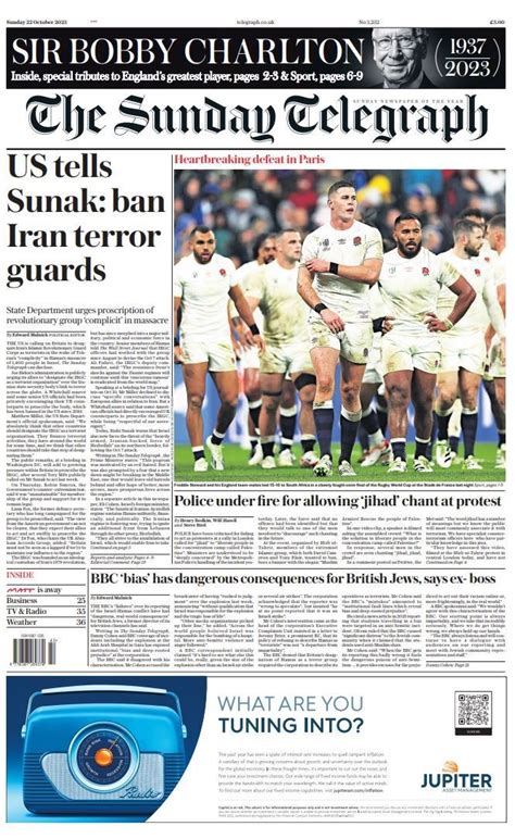 Sunday Telegraph Front Page 22nd Of October 2023 Tomorrow S Papers Today