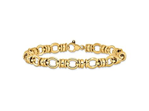 K Yellow Gold Mm Polished And Textured Fancy Link Bracelet Dq A