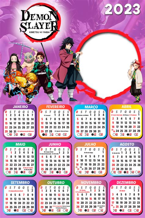 Demon Slayer Calendário 2023 Moldura Em Png Para Foto Montagem Grátis