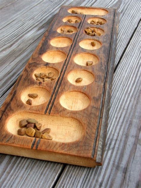 Mancala Game Made From Old Beadboard Use Small Shells Or Tumbled Rocks