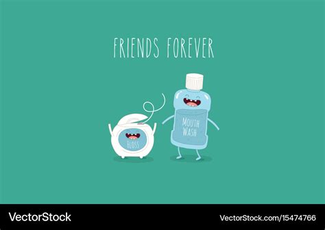 Cute Tooth And Dental Floss Flat Design Royalty Free Vector