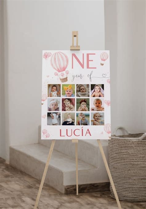 St Hot Air Balloon Birthday Photo Collage Sign Onederful Birthday Girl First Year Photo Board
