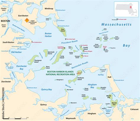 Boston Harbor Islands National Recreation Area map, Massachusetts, USA ...