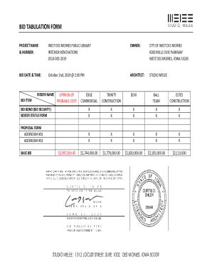 Fillable Online Bid Tabulation Form Blank Final Fax Email Print