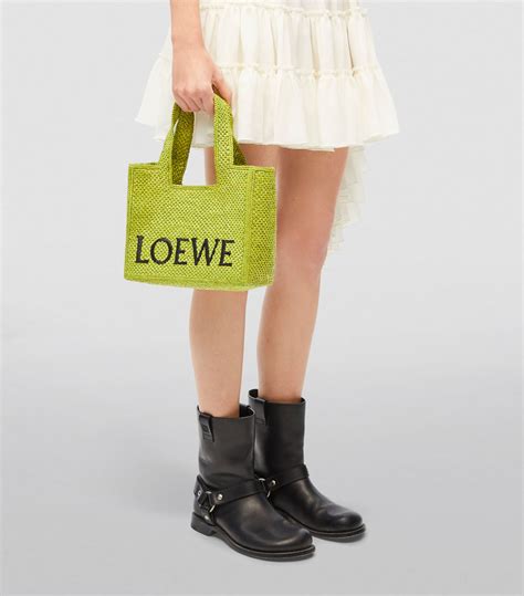 Womens Loewe Green X Paula S Ibiza Small Raffia Font Tote Bag Harrods Uk