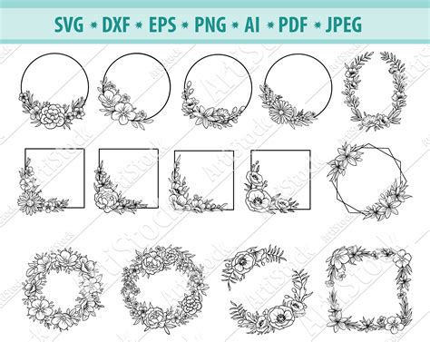 Flower Frame Svg File Flower Border Svg Floral Frame Svg Etsy