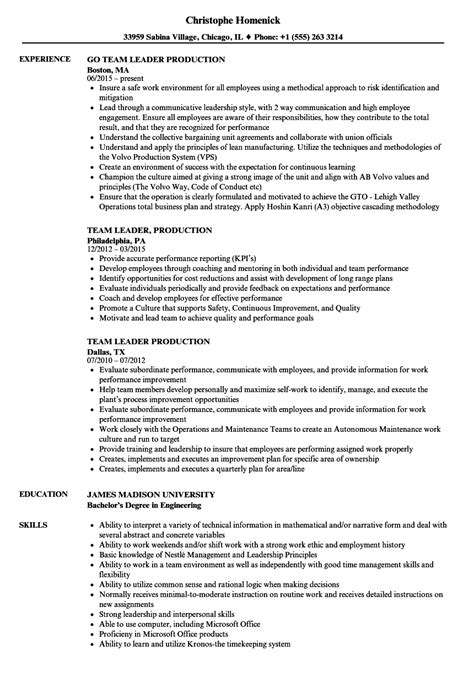 Team Leader Production Resume Samples Velvet Jobs