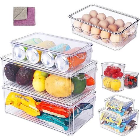 Bo Tes De Rangement Frigo Transparent Empilable Organisateur Frigo