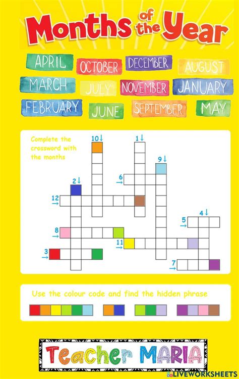 Months Crossword Interactive Worksheet