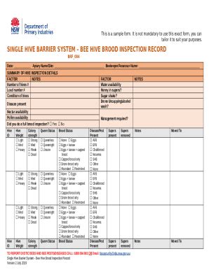 Free Printable Hive Inspection Sheetsbee Keeping Doc Template