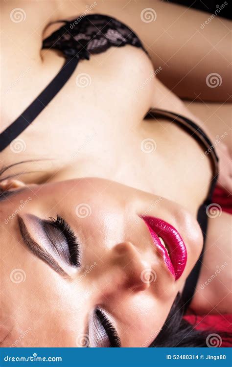 Closeup Of Sensual Brunette Woman With Lingerie Lying In B Stock Photo Image Of Naked Lady