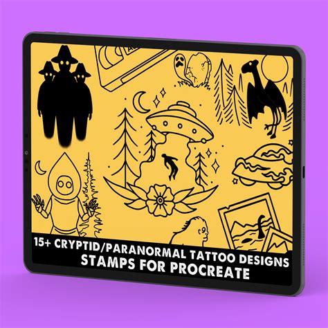 Cryptid Paranormal Tattoo Flash Procreate Tattoo Stamp Brush Set Etsy