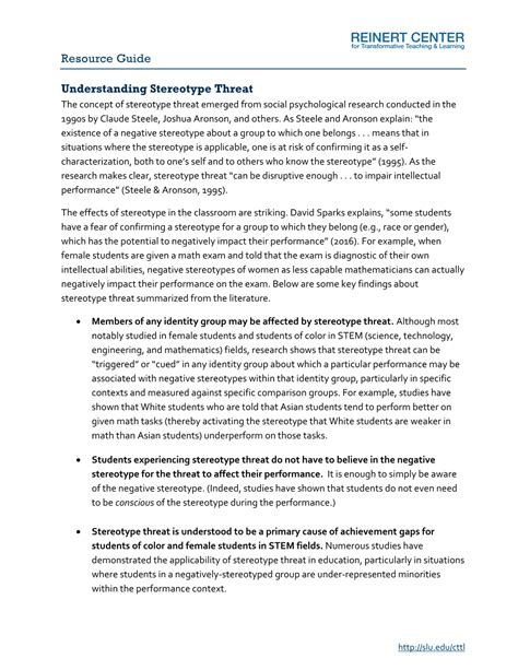 Resource Guide Understanding Stereotype Threat Docslib