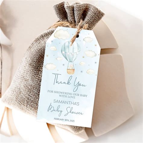 Hot Air Balloon Favor Tags Editable Baby Shower Favor Tags Hot Air Balloon Baby Shower