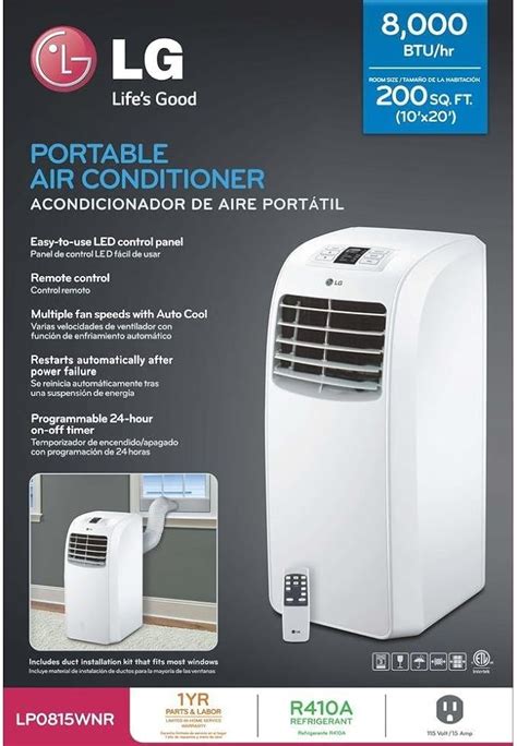 Lg Lp0815wnr Portable Air Conditioner 115v Cooling Only And Dehumidifier Wremote 8000 Btu