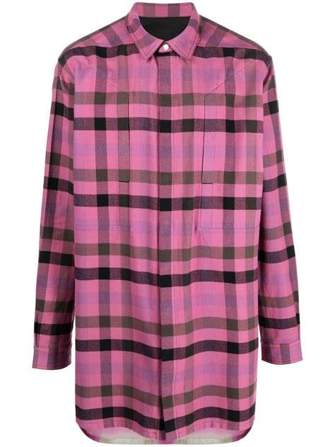 Rick Owens Plaid Check Print Shirt In Pink For Men Lyst