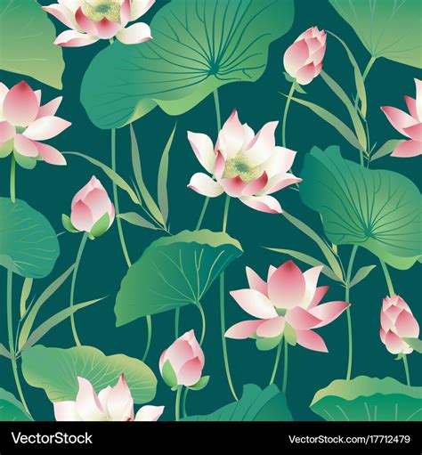 Seamless Pattern Lotus Flowers And Leaves Vector Image