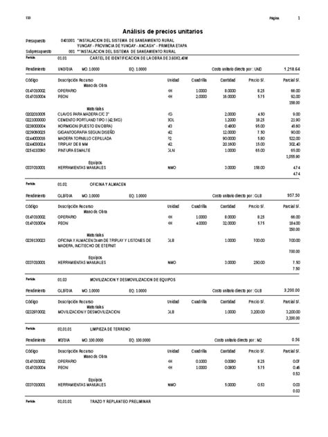 Análisis De Costos Unitarios Pdf Material Compuesto Hormigón