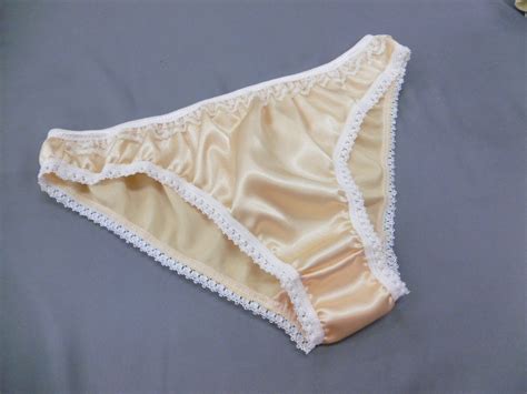 Shiny Custard Cream Satin Ivory Lace French Bikini Brief Panties Knicker Xs Xxl Ebay
