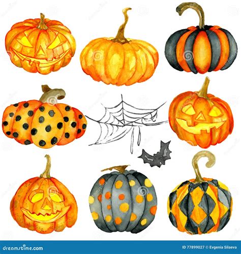 Watercolor Halloween Pumpkin Set Stock Illustration Illustration Of Decor Squash 77899027