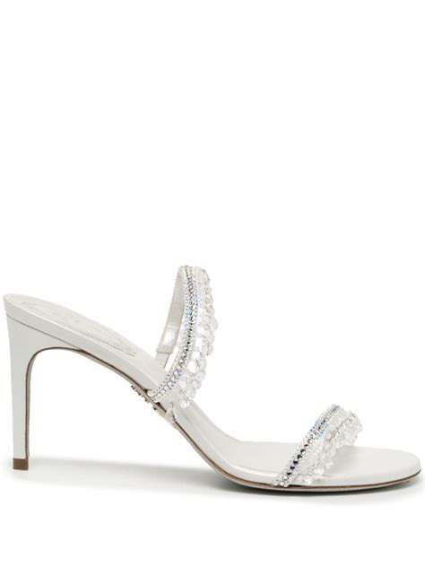 Ren Caovilla Mm Crystal Embellished Leather Mules White Farfetch