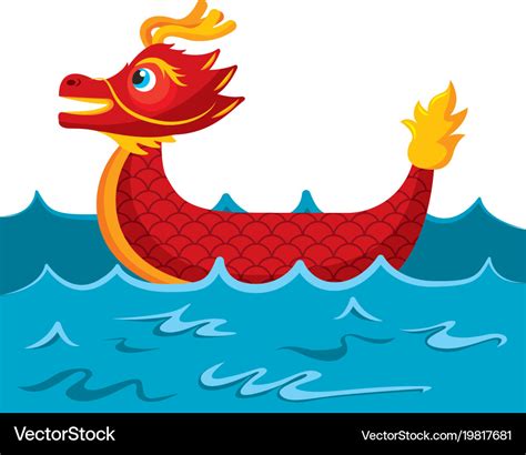 Red Dragon Boat Cartoon Chinese In Sea Royalty Free Vector