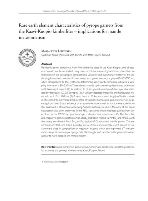 PDF Rare Earth Element Characteristics Of Pyrope Garnets From The