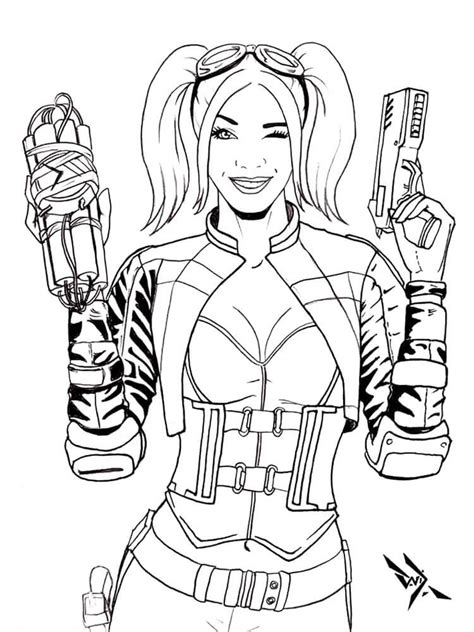 Harley Quinn Con Dos Pistolas Para Colorear Imprimir E Dibujar