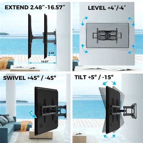 Outdoor TV Wall Mount for 47-84 Inch TVs, Full Motion, Fits 8", 12", 1 ...