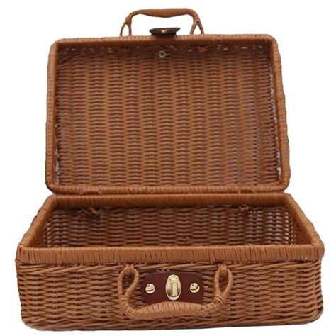 SODIAL Panier de Pique Nique Valise Vintage en Osier Tissé Panier de