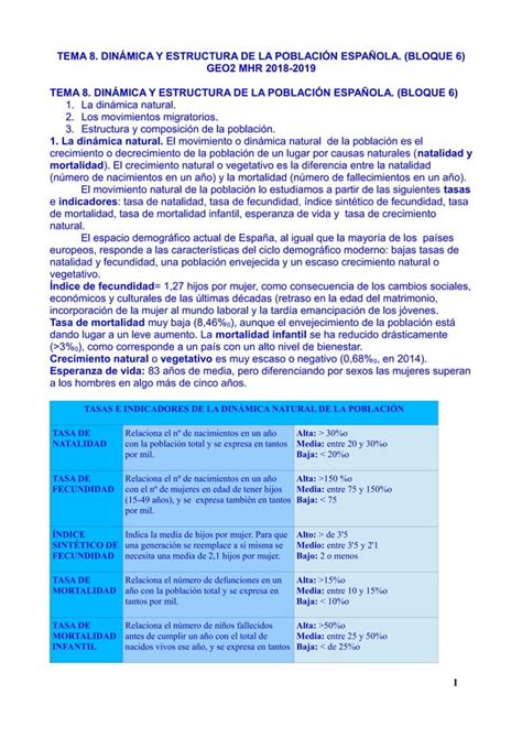 Din Mica Y Estructura De La Poblaci N Espa Ola Pdf