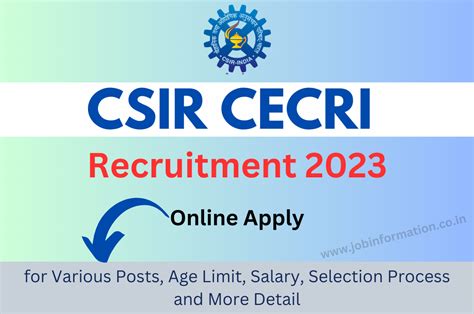 Csir Cecri Recruitment Apply Form For Various Posts Age Limit