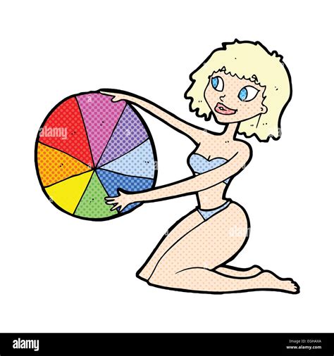 Retro style bande dessinée cartoon fille bikini avec ballon de plage Image Vectorielle Stock Alamy
