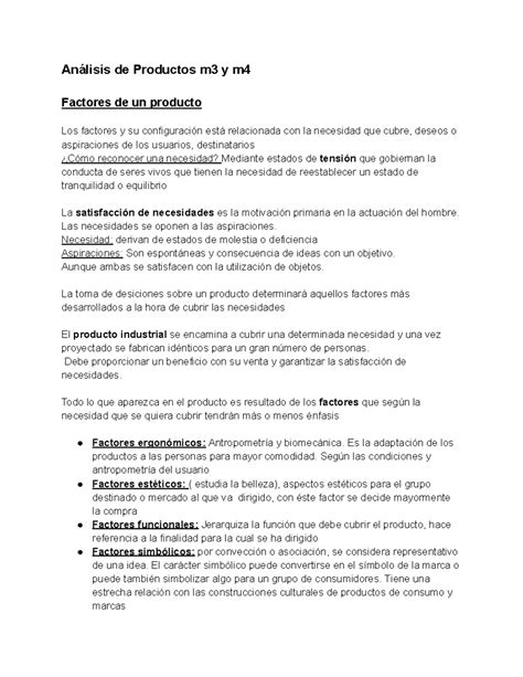 Resumen análisis m3 y m4 Análisis de Productos m3 y m Factores de un