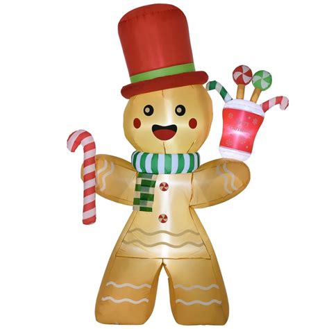 Homcom 7 5ft Christmas Inflatable Gingerbread Man With Candy Cane And