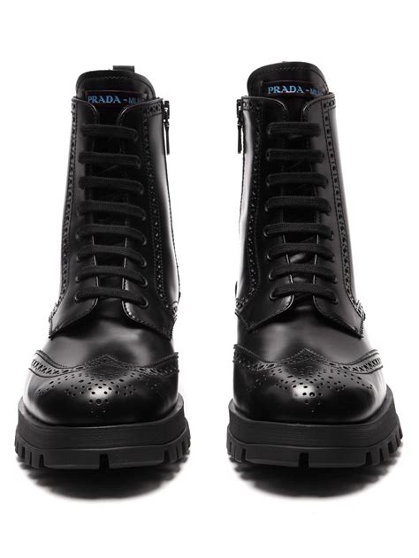 Prada Lace Up Leather Brogue Ankle Boots In Black Lyst