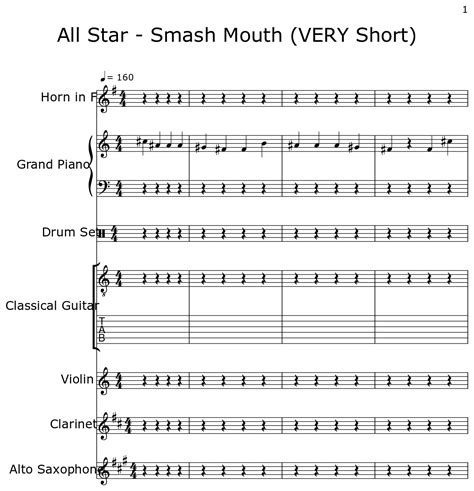 All Star Smash Mouth Very Short Sheet Music For Horn In F Piano