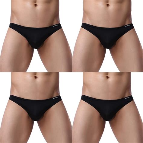 Underwear For Men Ice Silk Bikini Micro Briefs Low Rise Underpants 4 Pack Black XXX Large