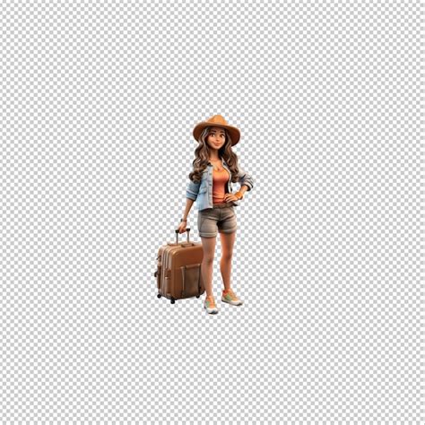 Mulher Latina Viajando 3D Cartoon Estilo Fundo Transparente I PSD Premium